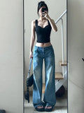KYLETHOMASW  -  New Vintage Washed Distressed Fashion Female Wide Leg Pants American Basic High Waist Loose Casual Straight Simple Women Jeans