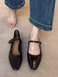 KYLETHOMASW  -  Summer New Women's Mary Jane Shoes Retro Square Toe Flat Heel Strap Genuine Leather Soft Shallow Ladies Single Shoes