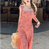 KYLETHOMASW  -  Vintage Y2k Spaghetti Strap Dress Women New Casual Print Midi Dress Female Korean Slim Beach Boho One Pieces Vestidos