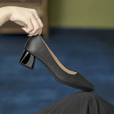 KYLETHOMASW  -  Solid Japanned Leather Pumps Woman Block High Heels Shoes OL Ladies Dress Work Escarpins Femmes Designer Luxury Tacones Mujer