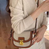 Kylethomasw New Bags for Women Retro One Shoulder Crossbody Saddle Bag Small Style Contrast Panel Canvas  Purses and Handbags