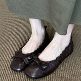 KYLETHOMASW  -  Sheepskin Niche Bow Elastic Large Size Flat Shoes Round Toe Comfortable Small Leather Shoes Grandma Ballet Flats