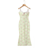 KYLETHOMASW  -  French Style Floral Print Sling Dress Women Sexy Slit Holiday Summer Dresses Elegant Lady Prairie Chic Party Robe Midi Vestidos