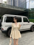 KYLETHOMASW  -  Sweater Dress Women Winter Japanese Fashion V Neck Sweet Slim Knitted Dresses Female Solid Y2k Outfits Y2k Vintage Clothing Chic