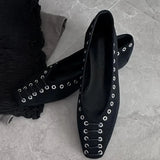 KYLETHOMASW  -  High Quality Faux Suede Flat Mary Jane Shoes Women Fashion Rivets Lace Up Brand Designer Shoes Comfortable Soft Sole Office Shoe