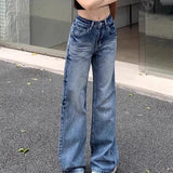 KYLETHOMASW  -  Denim Pants Women Straight Vintage Korean Fashion Easy Match Pantalones Mujer Solid High Waist Streetwear Trousers