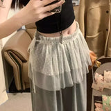 Kylethomasw Korean Polka Dot Mesh Solid Color Casual A-line Skirt Women 2025 Spring New High Waist Hollow See-through Sexy Mini Skirt