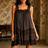 KYLETHOMASW  -  Women Vintage Mesh Babydoll Dresses Fairy Lace Mini Dress Y2k Floral Lace Trim Ruffle Chic Kawaii Harajuku Short Dress