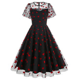 KYLETHOMASW  -  New Retro Pink Strawberry Mesh Elegant Birthday Long Dress 50s Women Flare Sleeve Summer Luxury Prom Evening Party Dresses