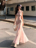 KYLETHOMASW  -  Summer Sexy Spaghetti Strap Fairy Dress for Women Print Slim Fit Temperament Elegant Trumpet Mermaid Wrapped Buttocks Dress