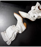 KYLETHOMASW  -  Vintage Pleated Belt Buckle Faux Suede Women Knee High Boots Autumn Winter Fashion High heels Western Cowboy Knight Boots Shoes