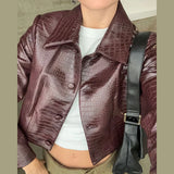 KYLETHOMASW  -  Textured Crocodile Leather Jacket Short Coat Slimming Women Gram Leather Jackets Street Trends Overcoat Top Lady Autumn Outwear