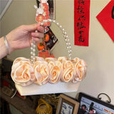 KYLETHOMASW  -  3d Flower Sac Femme Pearl Beads Hand Bags for Woman Square Bolsos Mujer Portable Tote Bag Elegant Fashion Bolsas Satin Bolsa
