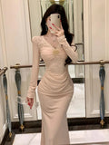 KYLETHOMASW  -  Spring Autumn Luxury Long Sleeve Maxi Mermaid Dress Women Romantic Lace Bodycon Robe Evening Gown Mujer Lady Vestidos Fiesta New