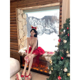 KYLETHOMASW  -  Elegant Women Two Piece Outfit Red Corset Crop Top Tulle Mini Skirt Slim Fit Sexy Summer Party Clubwear Chic Stylish Look