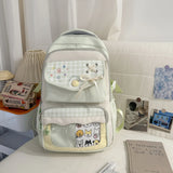 KYLETHOMASW  -  Contrast Color Plaid Kawaii Embroidery Schoolbags High-capacity Sweet Students Ins Backpacks Japanese Women Transparent Ita Bags