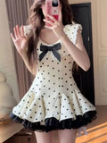 KYLETHOMASW  -  Summer Retro Elegant Woman Dress Y2k Polka Dot Bow Slim Sweet Design Mini Dress Female Korea Style Chic Sexy Party Outfits