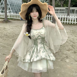 KYLETHOMASW  -  Sexy Sheer Cover-up and Mini Skirt Two-piece Set Women Sweet Elegant Slim Fit Summer Beach Vacation Outfit
