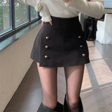 KYLETHOMASW  -  Sexy Women Short Skirts Shorts 2025 New High Waist Double Breasted Design Woolen Mini Skirt Elegant Versatile Faldas