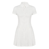 KYLETHOMASW  -  Solid Fashion Skinny Shirts Dresses Short Sleeves All-Match Office Lady Summer Causal Frocks