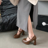 KYLETHOMASW  -  Black Heel Shoe Mary Jane Shallow Mouth Chunky Sandals Clogs for Women Beige Lolita Retro Block African High Pumps Janes