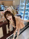 KYLETHOMASW  -  Japanese Sweet Cute Large Bow Pink Striped Dress Women Lapel Flutter Sleeve Heart-shaped Button Single Breasted Dress New