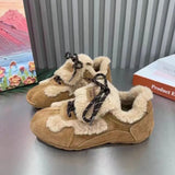 KYLETHOMASW  -  Flats Women Casual Shoes Fad Soprt Sneakers Winter Keep Warm Plush Cotton Designer Trend Lace Up