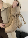 KYLETHOMASW  -  Brown Suede Boots Woman Round Toe Chunky Heels Boots Fall Winter Black  New Rocks Shoes Botas Western Cowboy Feminina