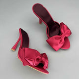 KYLETHOMASW  -  Street Style Satin Butterfly-knot High Heels Women Slippers Elegant Banquet Party Dress Slide Summer Outdoor Vacation Shoes 5214