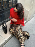 Kylethomasw  Summer Female Satin Leopard Print Midi Skirt Vintage High Waist  A-line Long Skirts Female Elegant Slim Skirt Streetwear