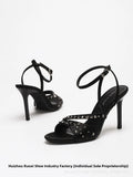KYLETHOMASW  -  Fashionable round Head Diamond Glitter Sandals Thin Heel Buckle Strap High Heels Breathable Open Toe Luxury Sensation Shoes