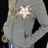 KYLETHOMASW  -  Korean Fashion Y2k Harajuku Style Black White Striped Hooded Jacket Womens Spring Autumn Slim Fit Star Patch Short Zip Coats Top
