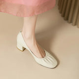 KYLETHOMASW  -  Women Oxford Shoes Vintage Pumps Mid Heels Square Toe Pumps Slip on Sewing High Heels Boat Shoes Elegant Dress Shoes