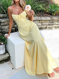KYLETHOMASW  -  Elegant Maxi Long Waist Wrap A-line Dress Women Spaghetti Strap 2025 Spring Summer Dress Backless Sexy Party Beach Robe