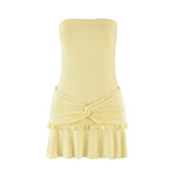 KYLETHOMASW  -  Women Y2K Frills Knotted Strapless Mini Dress Coquette Sleeveless Backless Off Shoulder Tube Bodycon Short Dress Party