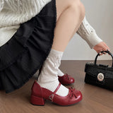 KYLETHOMASW  -  Cute Thick Heel Women Mary Jane Shoes Ladies Concise Outdoor Butterfly-knot Pumps 2026 New Spring Women's Leather Single Shoes