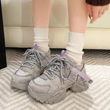 KYLETHOMASW  -  Fashion Crystal Chunky Sneakers Women Comfortable Lace Up Platform Dad Shoes Woman Breathable Mesh Running Sneakers Female