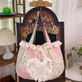 KYLETHOMASW  -  Sweet Y2k Aesthetic Gauze Bow Underarm Bag Patchwork Plaid Floral Print Women Tote Bags High-capacity Harajuku Shoulder Handbags