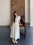 KYLETHOMASW  -  Women Summer Vintage Sweet Chic High Waist Elegant Party Dresses Fairy Solid Short Sleeve Slim Lace-up Beach Maxi Dress Vestidos