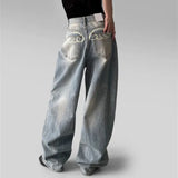 KYLETHOMASW  -  Wing Print Pattern Women's Denim Pants Vintage Style  Denim Pants High Elastic Spice Girls Trousers Casual Style Pants