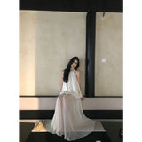 KYLETHOMASW  -  Korean New Neck Sleeveless Bud Top Fashion Suit Women's Summer High Waist Solid Color Skirt Two-piece Set