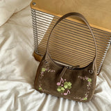 KYLETHOMASW  -  Vintage Clover Embroidered Dumpling Bun  Deer Skin Velvet Underarm Bag Autumn  Winter Simple Commuter Shoulder Women's Bag New