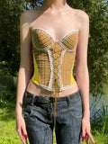 KYLETHOMASW  -  British style sweet and spicy plaid waist tie strapless new product Lolita lace lace design sense small vest