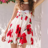 KYLETHOMASW  -  Leisure Simple Ruffles Ribbon Mini Dress Sexy Backless Irregular Halter Party Dress Summer Printed Tube Top Chiffon Short Dress