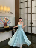KYLETHOMASW  -  Women Elegant Fairy Mesh Evening Dresses Fashion Spaghetti Strap A-Line Party Dress Elegant Korean Slim Flared Holiday Vestidos