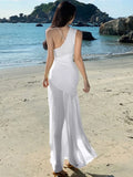 KYLETHOMASW  -  Sexy White Split Womens Dresses French Style Off Shoulder Sleeveless Slim Wedding Party Dress Summer Holiday Prom Vestidos Robe