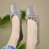 Kylethomasw  -  Women's genuine leather square toe slip-on ballet flats soft comfortable casual female espadrilles lace sweet female ballerinas