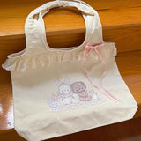 KYLETHOMASW  -  Cartoon Sweet Girls Rabbit Printing Handbags Patchwork Lace Kawaii Bow Top-Handle Bags Women Cute Purses Fashion Y2k Clutches