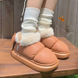 KYLETHOMASW  -  Bow Cotton Shoe Waterproof Plush Boots Women Cute Warm Ankle Boots New Ladies Outdoor Non-slip Thick Sole Snow Boot Furry