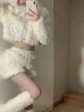 KYLETHOMASW  -  Lamb Fur Shorts Set  Autumn and Winter New Fashion Plush Warm Slim Short Coat+High Waist Short Two Piece Sets Women Outfits